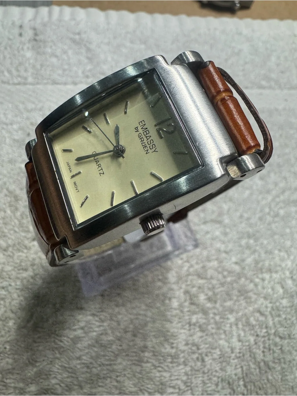 Embassy by Gruen Men's Tan Leather Strap Stainless Quartz Watch